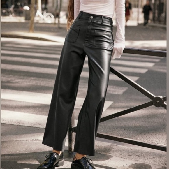 Zara The Marine Straight Faux Leather Pants US Size O - Picture 1 of 9